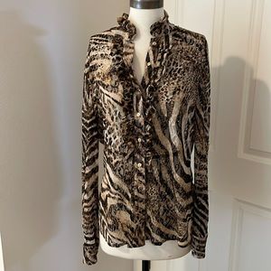 St. John Animal Print Blouse - Brown and Black
